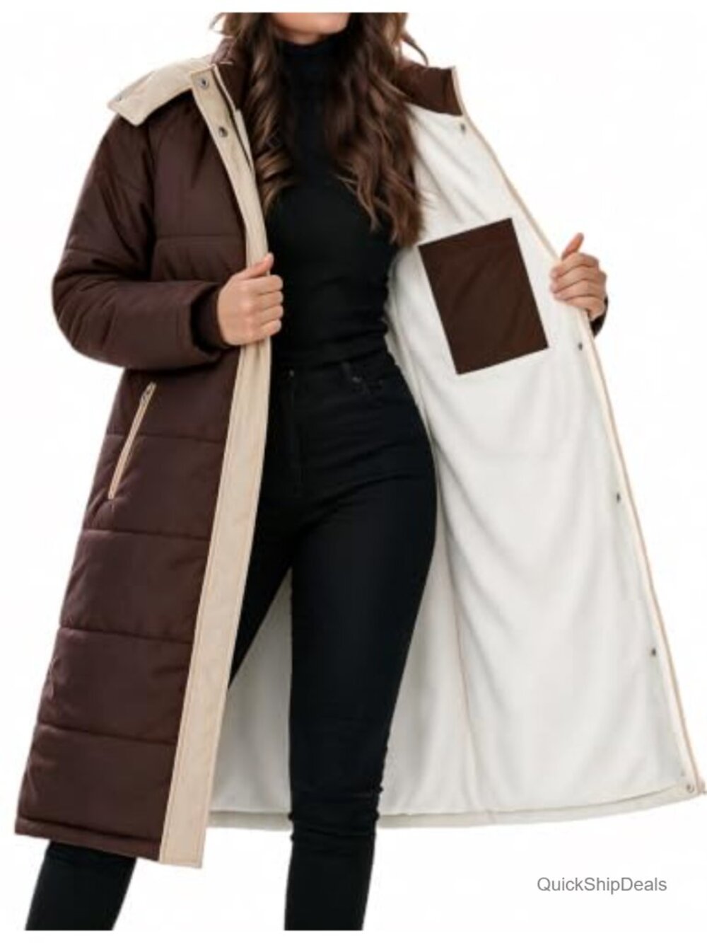 Sherpa Fleece Lined Long Puffer Coat Hooded Winter Jacket